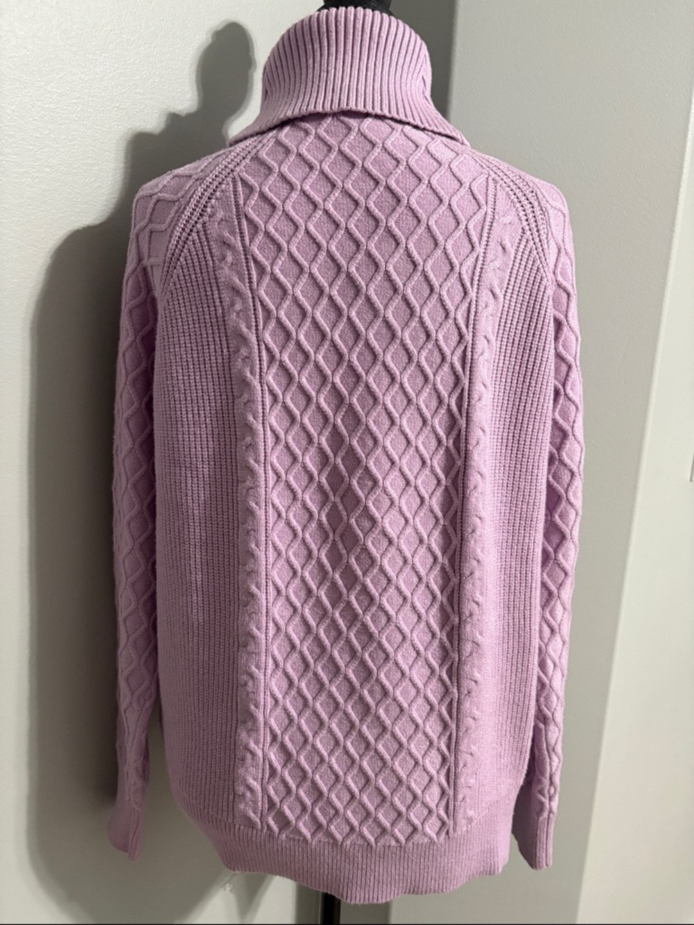 NWOT Alison Sheri Cozy Cable-Knit Turtleneck Sweater in Dusty Pink - Picture 7 of 7